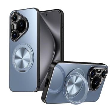 Imagem de HAOMRIYL Capa para Huawei Pura 80 Pro +/80 Pro, anel giratório magnético com suporte para proteção total da lente à prova de choque, capa fina de policarbonato, azul, 80 Pro +