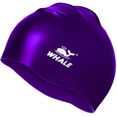 Imagem de Touca de natação de silicone - impermeável antiderrapante de alta elasticidade - mantém o cabelo seco, perfeita para homens e mulheres, touca de natação grande (roxa)