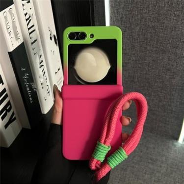 Imagem de Capa com alça de pulso dupla cor gradiente para Samsung Galaxy Z Flip 7 6 5 4 3 flip7, capa rígida com cordão fosco e cor de colisão, verde-rosa, para Galaxy Z Flip6