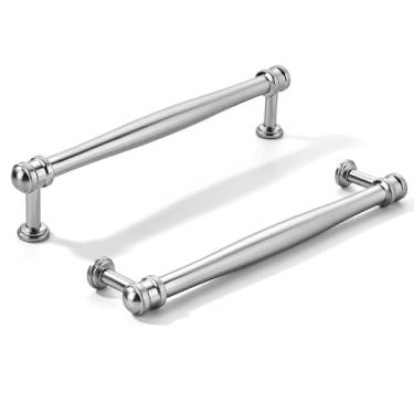 Imagem de khtumeware Pacote com 2 puxadores de armário de níquel acetinado escovado central de 152 mm, alça sólida para armário de cozinha resistente, ferragens de armário para penteadeira, puxador de banheiro