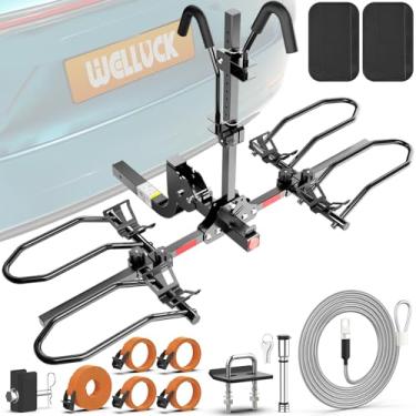 Imagem de WELLUCK Suporte de bicicleta para carro, engate de 2 Ebike de 90 kg com pneu de gordura de até 12,7 cm, suporte de engate dobrável, suporte antifurto para bicicletas, caminhões, SUV, receptor de