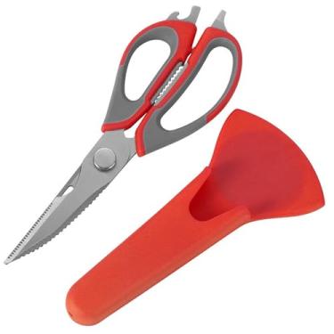 Imagem de Tesouras de cozinha resistentes com suporte magnético, podem ser lavadas na lava-louças, tesouras de cozinha de aço inoxidável, multifuncionais, conjunto de tesouras multiuso para alimentos, carne