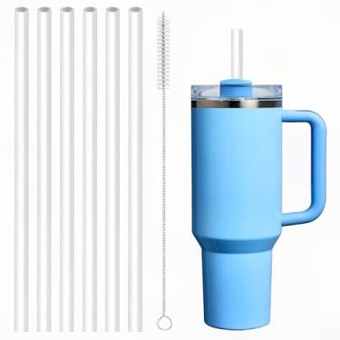 Imagem de Pacote com 6 canudos de plástico para copo Stanley 1,134 g, canudos reutilizáveis, com 1 escova de limpeza compatível com acessórios Stanley Cup (branco)