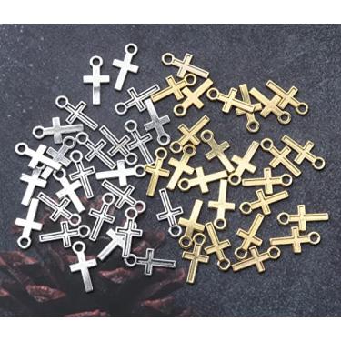 Imagem de 50 peças mini pingente de cruz pingente de metal para fazer joias, encontrar colar, pulseira, brinco, chaveiro, acessórios artesanais DIY, one size, Metal, Sem Pedra Preciosa