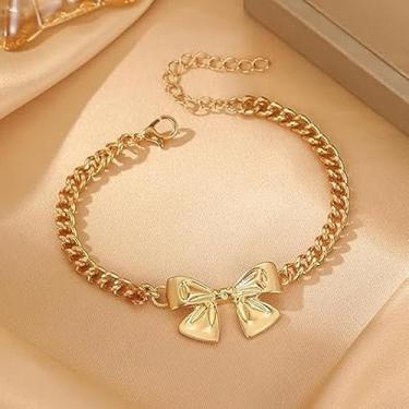 Imagem de Tornozeleira com laço dourado para mulheres, joias elegantes da moda, corrente delicada com pingente de laço, ideal para eventos casuais e especiais