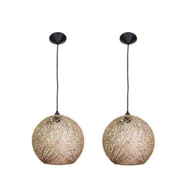 Imagem de Kit 2 Luminárias Rústicas Teto Artesanal Fibra Natural 25 Cm