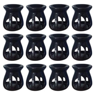 Imagem de Kit 12 Difusor Rechaud Cerâmica Lua Para Óleos Essenciais e Wax Melts Preto