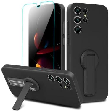 Imagem de Capa de telefone compatível com Oukitel C61/ C61 PRO com protetor de tela, 360° giratório dobrável oculto/suporte de silicone TPU à prova de choque capa protetora para Oukitel C61 C61 PRO 2025 - preta