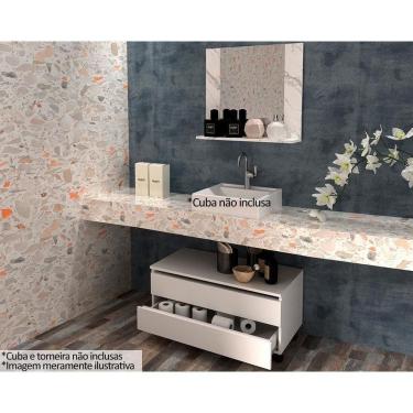 Imagem de Armário C- Balcão Banheiro Rodizios Bn3603 S- Cuba 80cm E Espelho Bn3610 Mármore Branco - Tecno Mobili