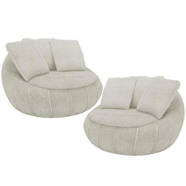 Imagem de Kit 02 Poltronas Decorativa Giratória Kira M03 Bouclê Bege Claro - Lyam Decor