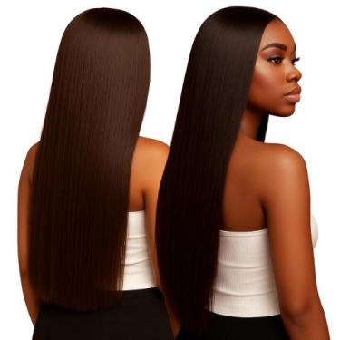 Imagem de Peruca Lisa sem Franja Natural Fibra Premium 70cm - Maya Hair, Castanh