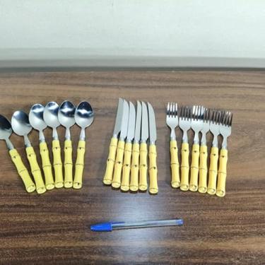 Imagem de Faqueiro Nunca Usado Perfeito 18 Unid Inox Cabo Resina Bambu