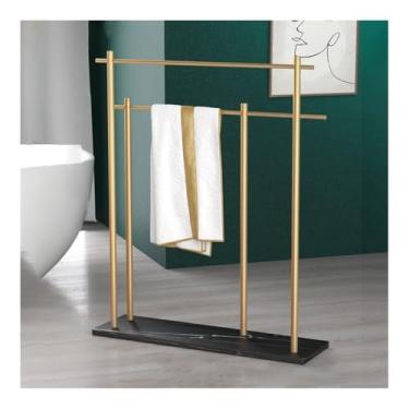 Imagem de porta-toalhas Toalheiro de chão para banheiro, toalheiro leve, luxuoso, criativo, mármore, banheira, armazenamento, barra toalhas(Gold+Black)