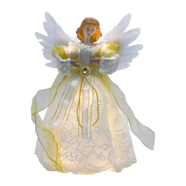 Imagem de shamjina Estatueta de anjo no topo da árvore, decoração de Natal, delicado e criativo enfeite de anjo iluminado para decoração de festa em casa e mesa, Branco E Dourado