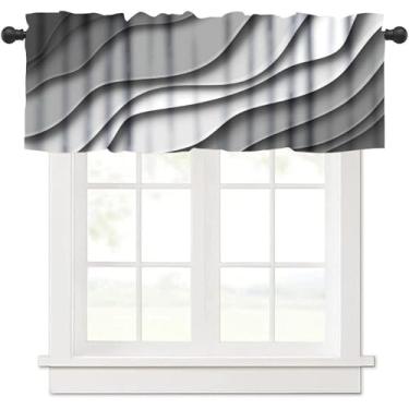 Imagem de Saia preta, cinza, branca, textura geométrica, abstrata, onda do oceano, blecaute, bolso para varão, cortina de janela curta, tratamento para cozinha, café, quarto, sala de estar, 137 x 45 cm