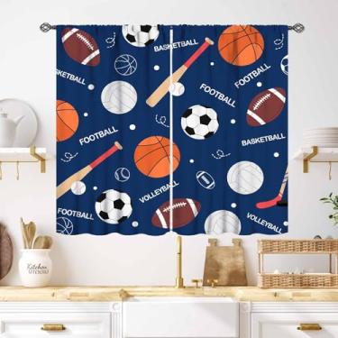 Imagem de Cortinas de janela infantis para quarto, tema esportivo, desenho animado, basquete, futebol, bola de futebol, tratamentos de janela para quarto de adolescentes, sala de estar, sala de jogos, 2 painéis