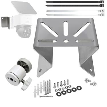 Imagem de Coolotic Suporte externo de aço inoxidável para câmeras de segurança PTZ/Solar com 4 fechos de zíper e adaptador de cabeça esférica de 1/10.2 cm | Suporte de ângulo de visão de 270° com braçadeiras de