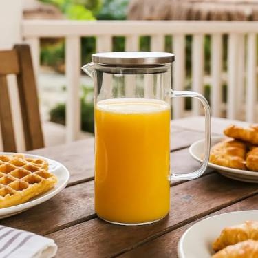 Imagem de Jarra de Vidro Borossilicato Premium, Tampa Hermética em Inox, 1,1 Litros, 9,5 x 19 cm, Resistente a Temperaturas, Alça Ergonômica, Ideal para Bebidas, Água, Sucos, Chá Gelado
