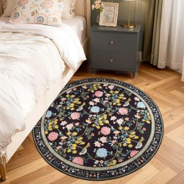 Imagem de jinchan Tapete floral redondo de 1,2 m, macio antiderrapante, tapetes pequenos, lavável, interior circo, banheiro, pilha baixa, tapete chinoiserie para entrada, tapete de porta de quarto, decoração de