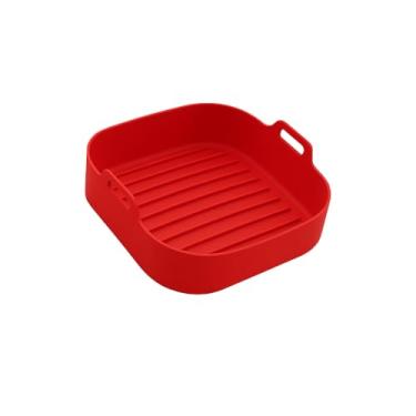 Imagem de Forma De Silicone Quadrada Para Air Fryer 20 Cm Reutilizável Assadeira Antiaderente Flexível (Vermelho)