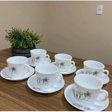 Imagem de Conjunto Decorativo de 6 PeçAs de XíCaras e Pires de Porcelana, XíCaras de Café de 220 Ml, Produtos Requintados Completos com Pires(Flor Preta)