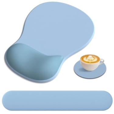 Imagem de Mouse pad com descanso de pulso, tecido de lycra premium 3 em 1, suporte ergonômico de pulso com espuma viscoelástica para teclado, laptop e desktop, mouse para alívio da dor com base de poliuretano