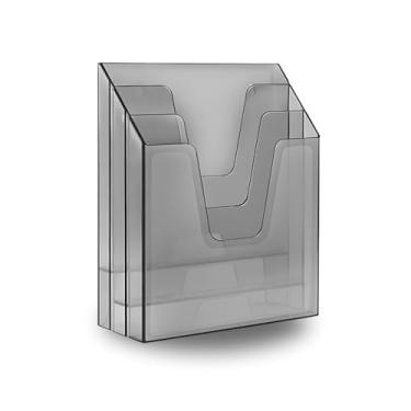Imagem de Organizador de Papel, Organizador de Documentos Vertical Triplo para Escritório, 24x12x33.5cm(Fumê)