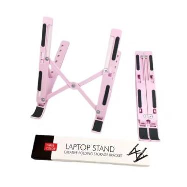 Imagem de Suporte de laptop ajustável para suporte de mesa ABS + silicone dobrável para notebook portátil suporte ventilado para notebook - plástico rosa