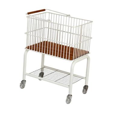 Imagem de AFXGUSD Carrinho de Lavanderia Móvel com Cesto Removível, Suporte de Armazenamento para Banheiro, Estrutura de Metal Branca, Carrinho de Lavanderia Multifunci, Rodas transparentes