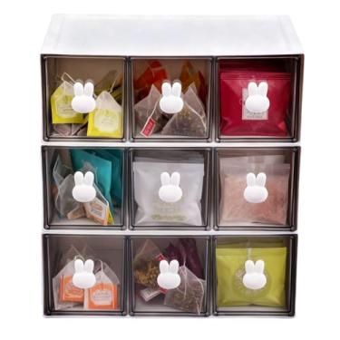 Imagem de 2/3 peças de caixa de chá de plástico com 3 gavetas, suporte de armazenamento de saquinho de chá transparente empilhável, organizador de mesa, organizador de cozinha para sachês de açúcar, café