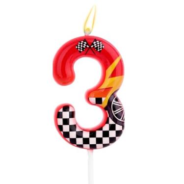 Imagem de Velas Aniversário com Tema Corrida, Velas com Números Corrida Design Roda Xadrez Vermelho Preto e Branco Decorações de Bolo Aniversário Adequadas para Festas Infantis (3)