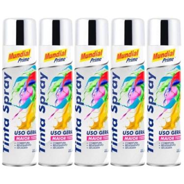 Imagem de Kit 5 Tinta Aerossol Spray Cromado Uso Geral 400ml/240g Mundial Prime