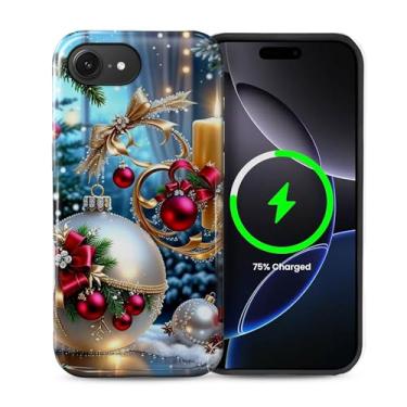 Imagem de XUANWENPA Capa para iPhone 16E, acampamento com Magsafe, com um design de camada dupla fosca protetora mista com padrões brilhantes, decorações requintadas de velas de Natal.