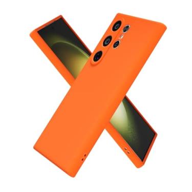 Imagem de oakxco Capa de silicone para Samsung Galaxy S23 Ultra, ultrafina para mulheres e meninas, cor lisa lisa minimalista estética fofa design feminino, gel de borracha macia com capa para câmera, laranja