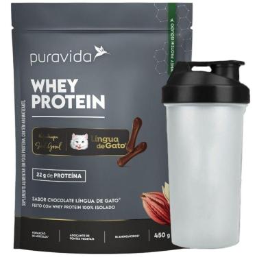 Imagem de Whey Isolado Lingua de Gato 450g Coqueteleira - PuraVida-Unissex