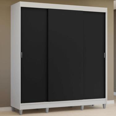 Imagem de Guarda-roupa Casal Com Pés 3 Portas De Correr Branco Preto Reno Madesa
