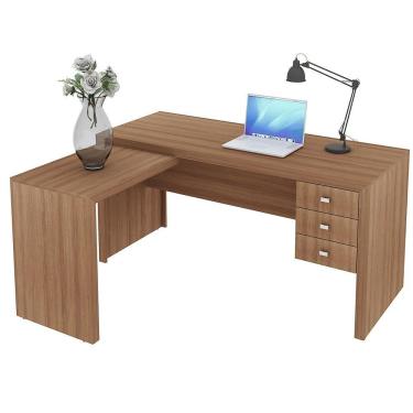 Imagem de Mesa De Canto Para Escritório 3 Gavetas Me4106 Amêndoa - Tecno Mobili