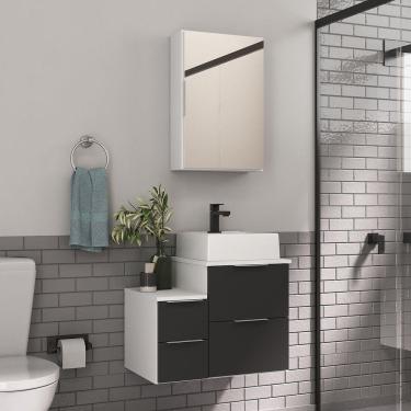 Imagem de Conjunto Gabinete Banheiro Nivus 60 (gabinete+espelheira+cuba) Branco Preto