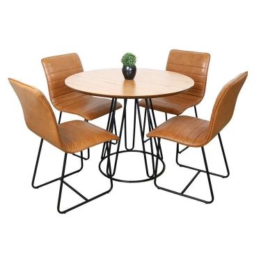 Imagem de Conjunto Sala De Jantar Rubi Cinamomo Com 4 Cadeiras Cristal Couro Caramelo Base Preto