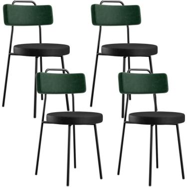 Imagem de Kit 04 Cadeiras Estofada Para Sala Jantar Barcelona L02 Facto Verde Musgo Couríssimo Preto - Lyam