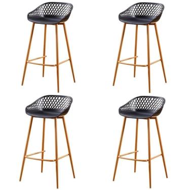 Imagem de Kit 4 Banquetas Altas Clarice Sidera Rivatti Polipropileno Preto Base Metal Aço