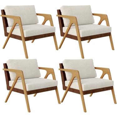 Imagem de Kit 04 Poltronas Pietra Couríssimo Marrom Linho Champagne