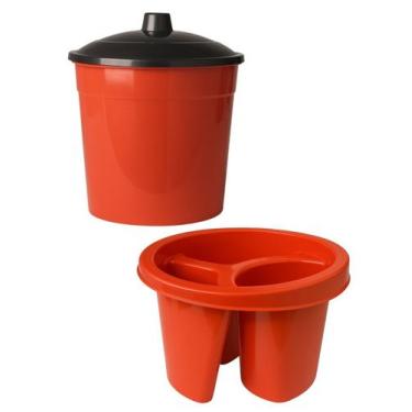 Imagem de Kit pia porta detergente esponja lixeira tampa cozinha vermelho - LAR&