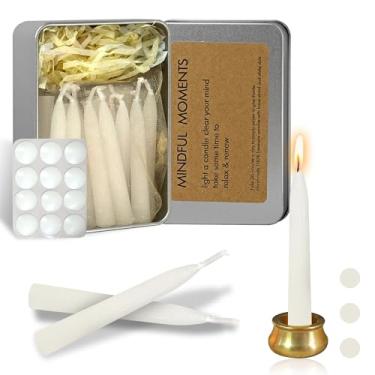 Imagem de Gedengni Mini vela cônica para meditação, castiçal branco de oração de 20 minutos, velas de cera de abelha sem gotejamento com suporte de vela de latão para ioga e rituais espirituais, 30-WHI