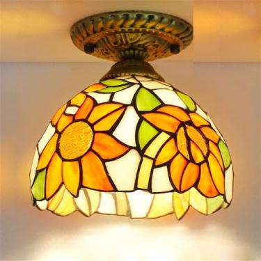 Imagem de Luminária de teto contemporânea LED estilo retrô americano para sala de estar, restaurante, quarto, casa de campo, hotel, corredor, café, bar, decoração em vidro colorido (Estilo 18)
