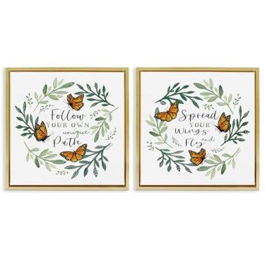 Imagem de Stupell Industries Spread Your Wings and Follow Path Conjunto de tela flutuante com moldura marrom de 2 peças, design de Elizabeth Tyndall, 63 x 63 cm