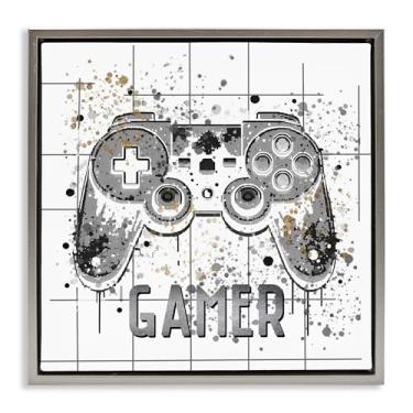 Imagem de Stupell Industries Gamer with Pixel Splatter Black Framed Floater Canvas Wall Art, design por Kim Allen, 25 x 25