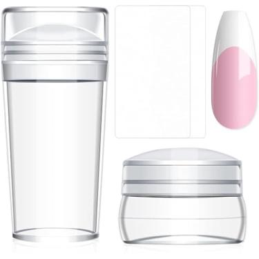 Imagem de Carimbo de unha com ponta francesa | 4 peças kit de estampagem de unhas de silicone transparente carimbador de geleia longa e curta com raspadores | Kit de estampagem de unhas para manicure francesa