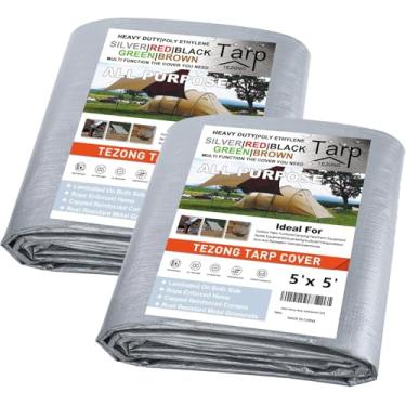 Imagem de Lona resistente à prova d'água 1,5 x 1,5 m, lona poli prata TEZONG 12 mil capa de lona de plástico para uso externo multiuso para chuva, sol, móveis de pátio, piscina, telhado, madeira, acampamento