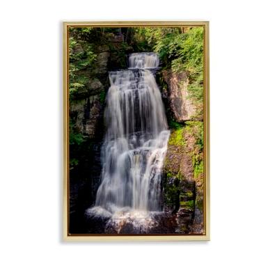 Imagem de Stupell Industries Arte de parede em tela flutuante marrom com moldura cascata floresta cachoeira, design por Jeff Poe Photography, 78 x 53 cm
